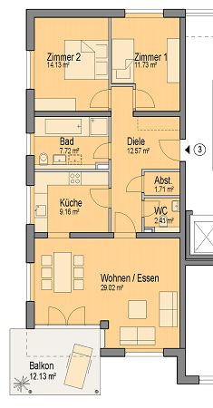 Grundriss der 3,5 Zimmerwohnungen